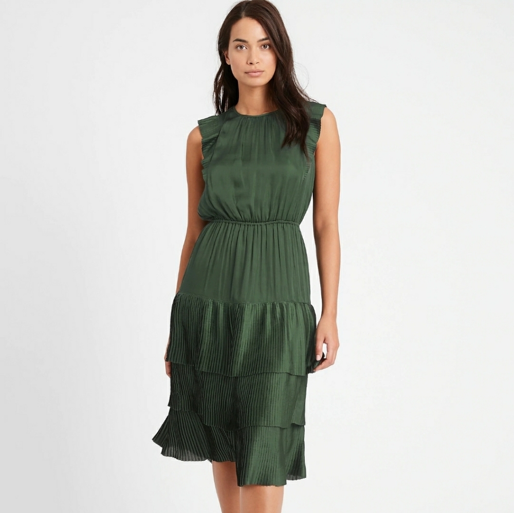 Satin Pleated Midi Dress